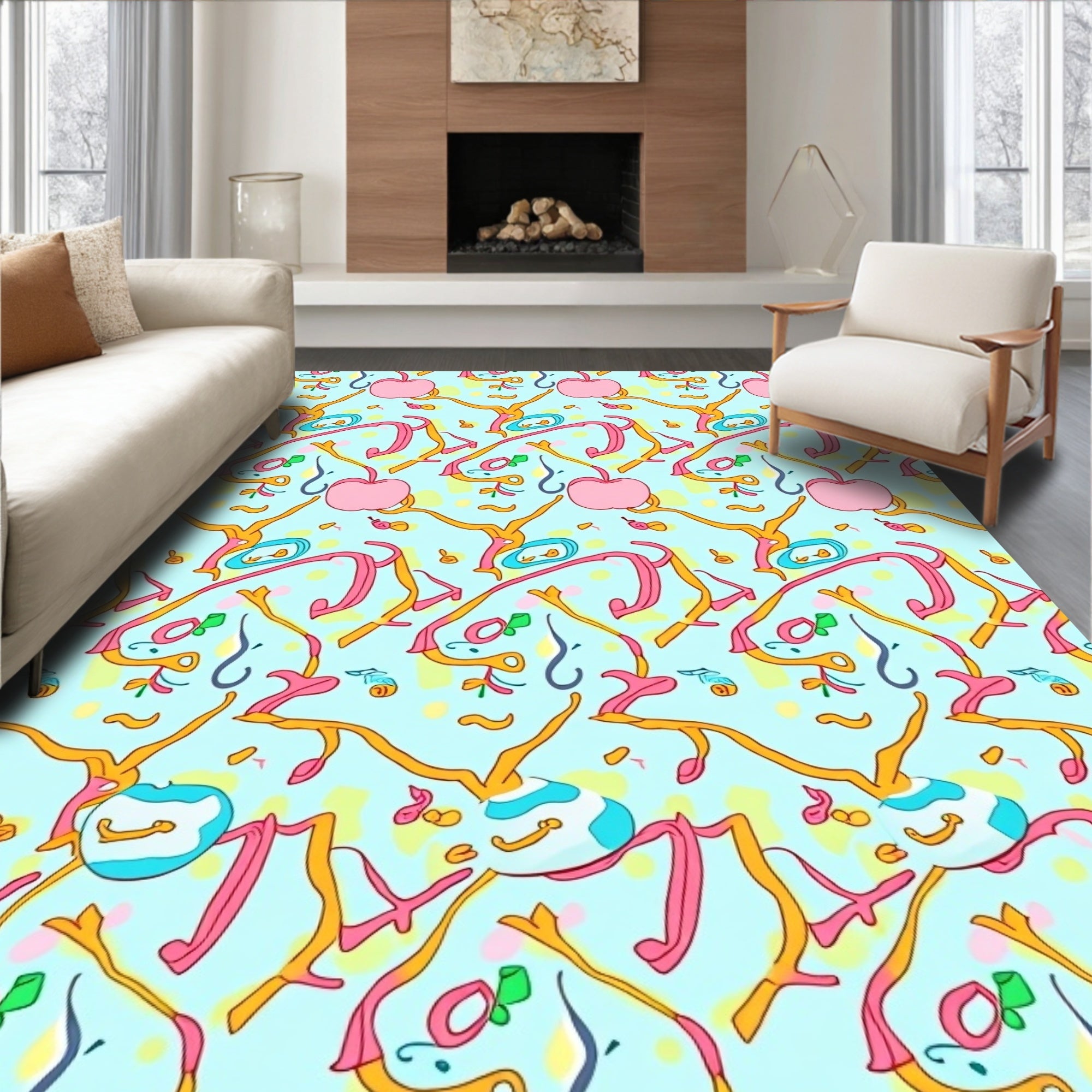 Whimsical Pink Apple Sky Swirl Rug