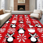 Whimsical Penguin Snowflake Christmas Collage Rug