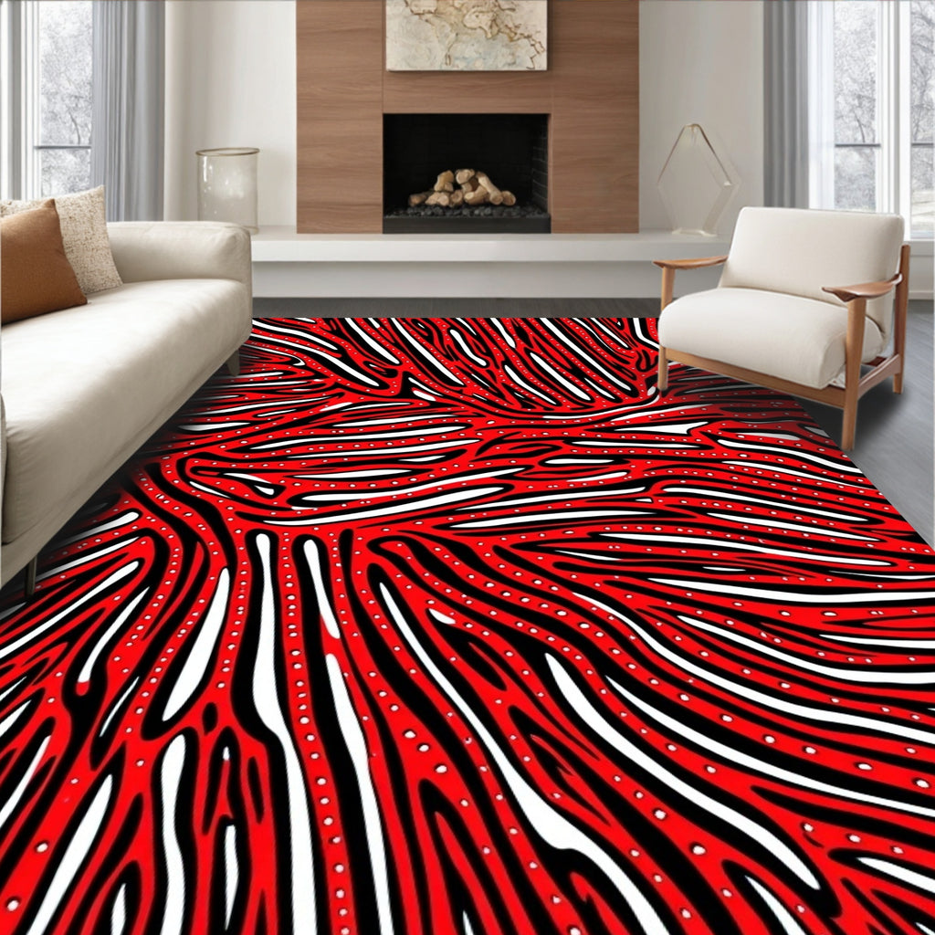 Bold Red Abstract Wavy Stripe Rug