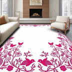 Hot Pink Floral Butterfly Bird Scrollwork Rug