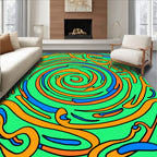 Energetic Green Blue Swirl Abstract Rug