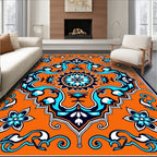 Vibrant Orange Blue White Floral Medallion Rug