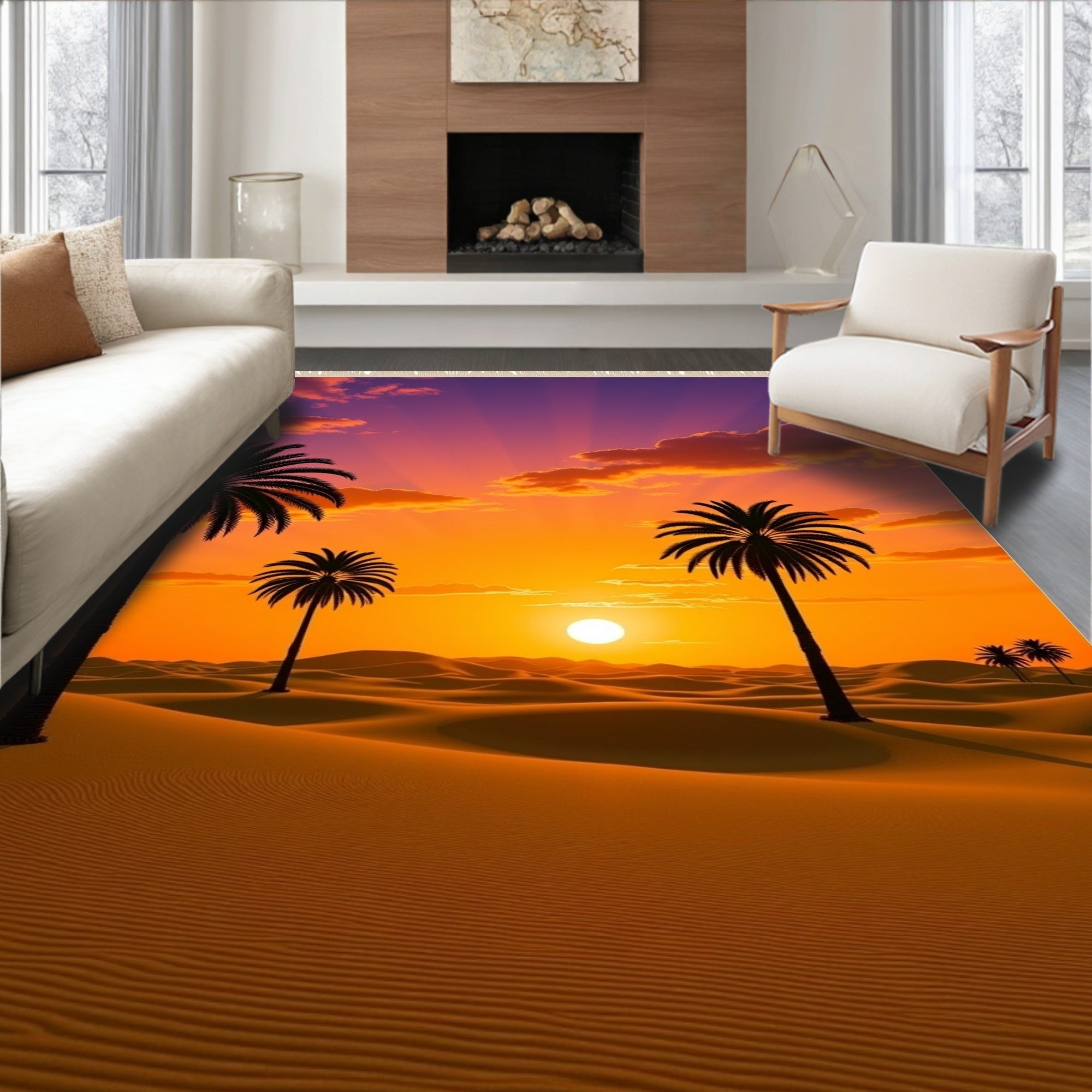 Desert Sunset Palms Radiating Rays Rug