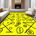 Bold Yellow Graphic Abstract Symbols Rug