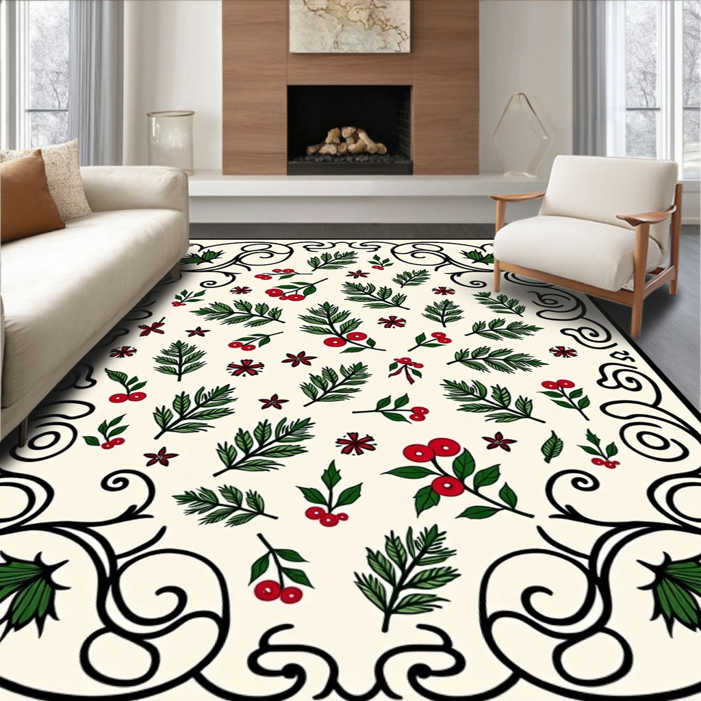 Rustic Holly Berry Twig Arrangement Rug