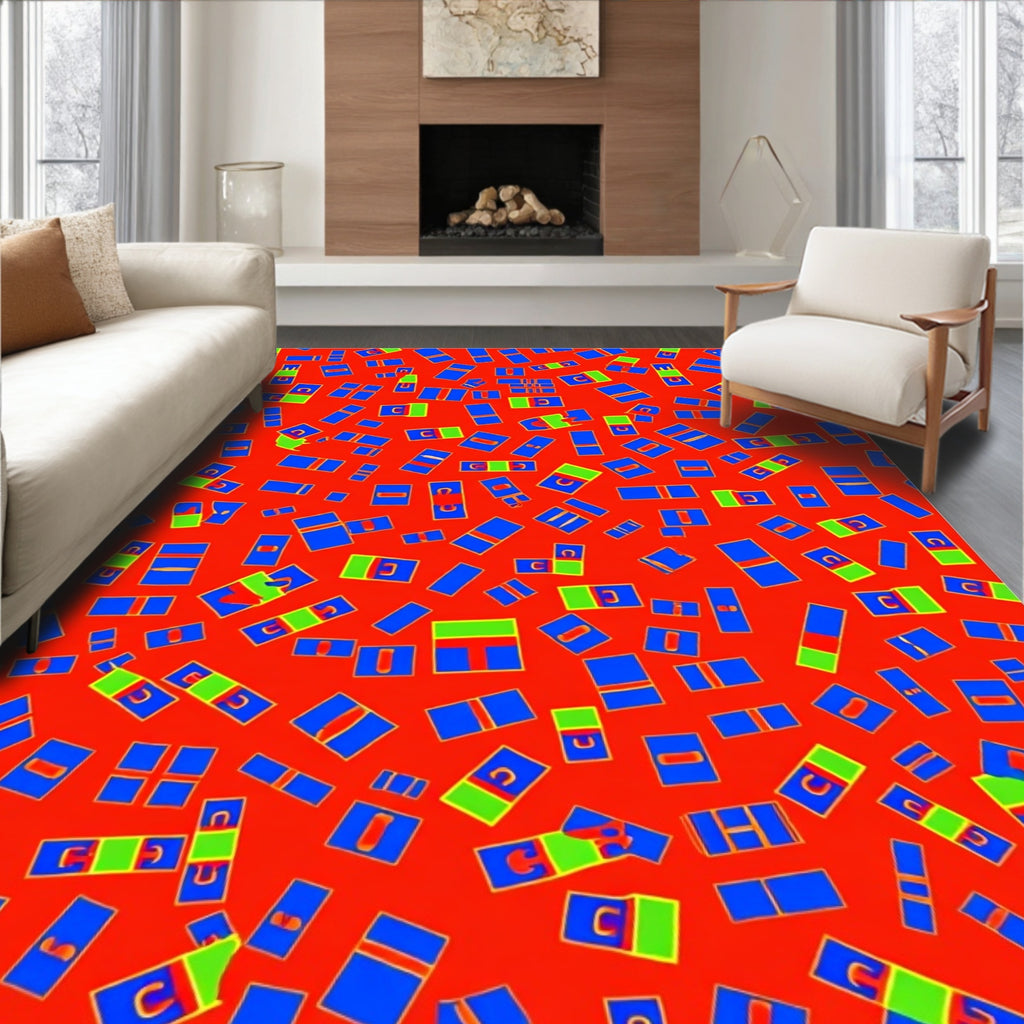 Bold Blue Red Rectangles Random Layout Rug