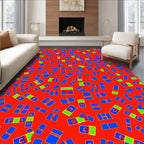 Bold Blue Red Rectangles Random Layout Rug