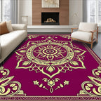 Crimson Yellow Floral Medallion Border Rug