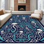 Deep Blue Jellyfish Swirl Ocean Rug