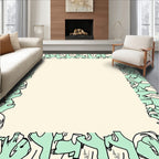 Mint Green Abstract Figures Border Rug