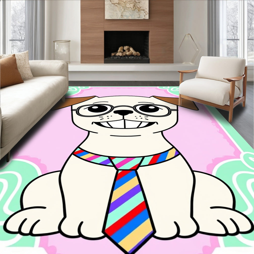 Whimsical Pug In Striped Tie Rug