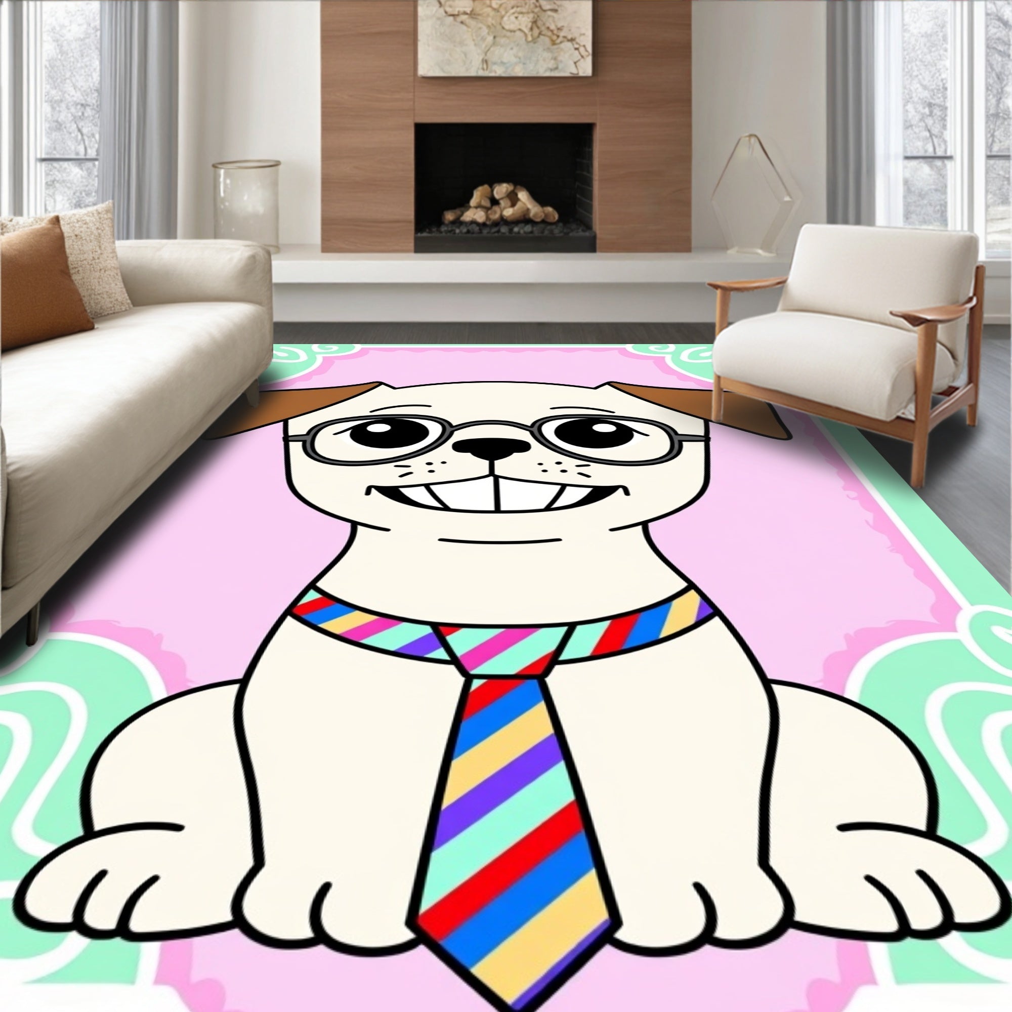 Whimsical Pug In Striped Tie Rug