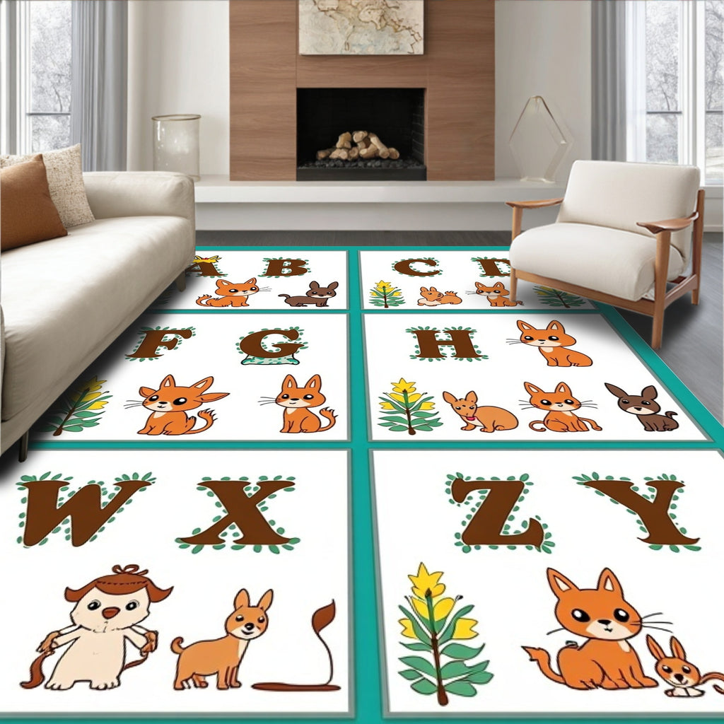 Whimsical Woodland Alphabet Animals Rug