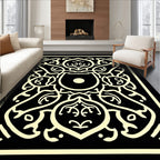 Ornate Ivory Animal Family Black Rug