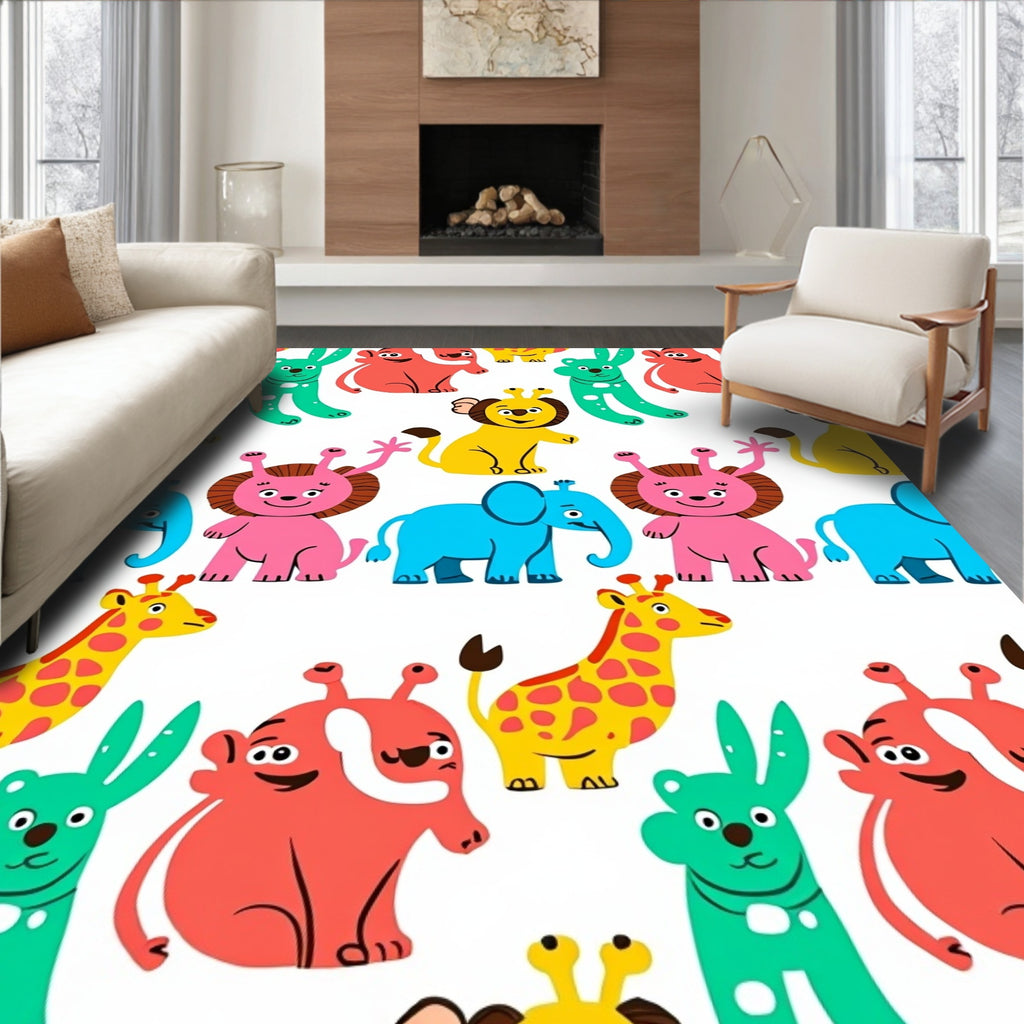 Jazzy Safari Animals Bright Color Collection Rug