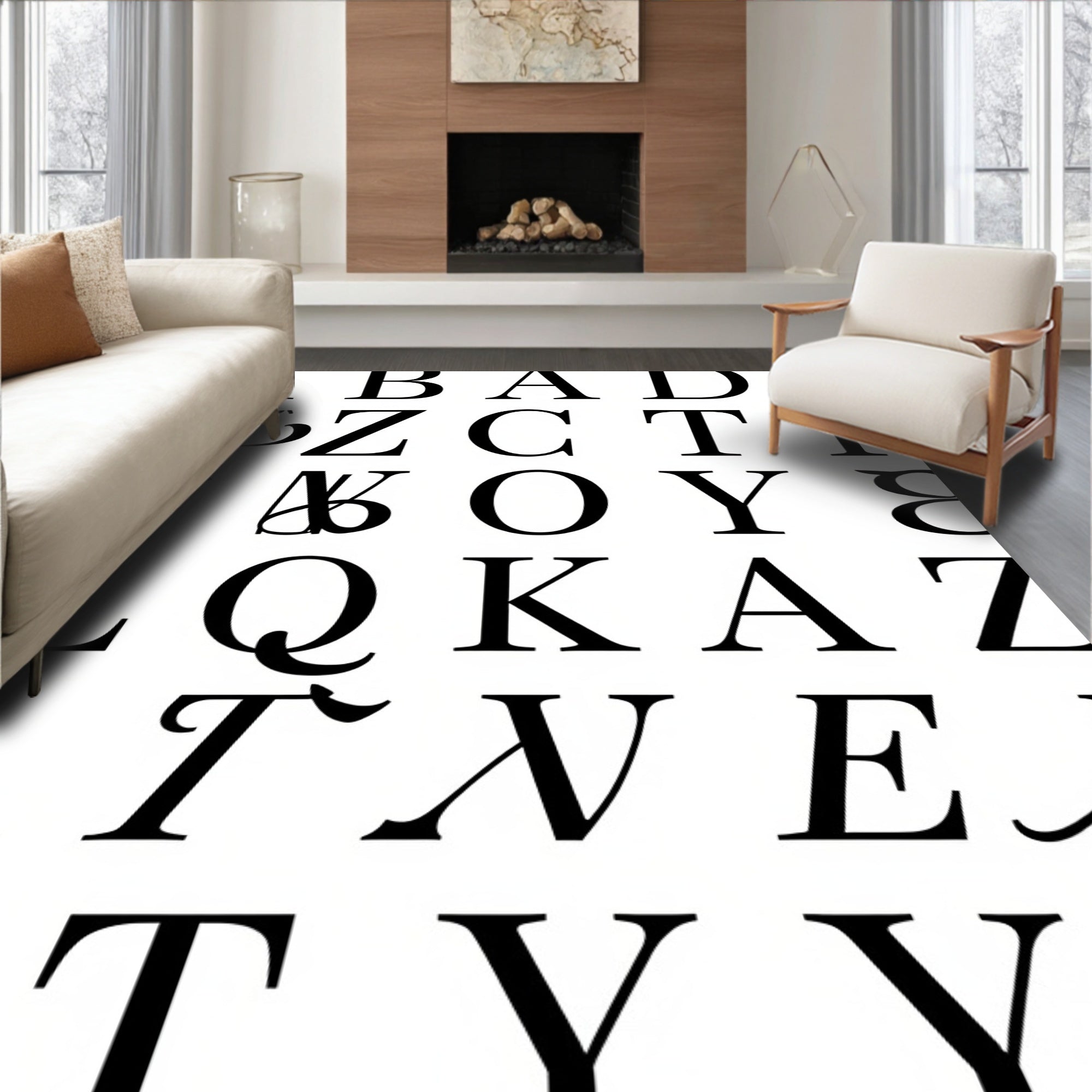 Classic Alphabet Typography Black White Rug