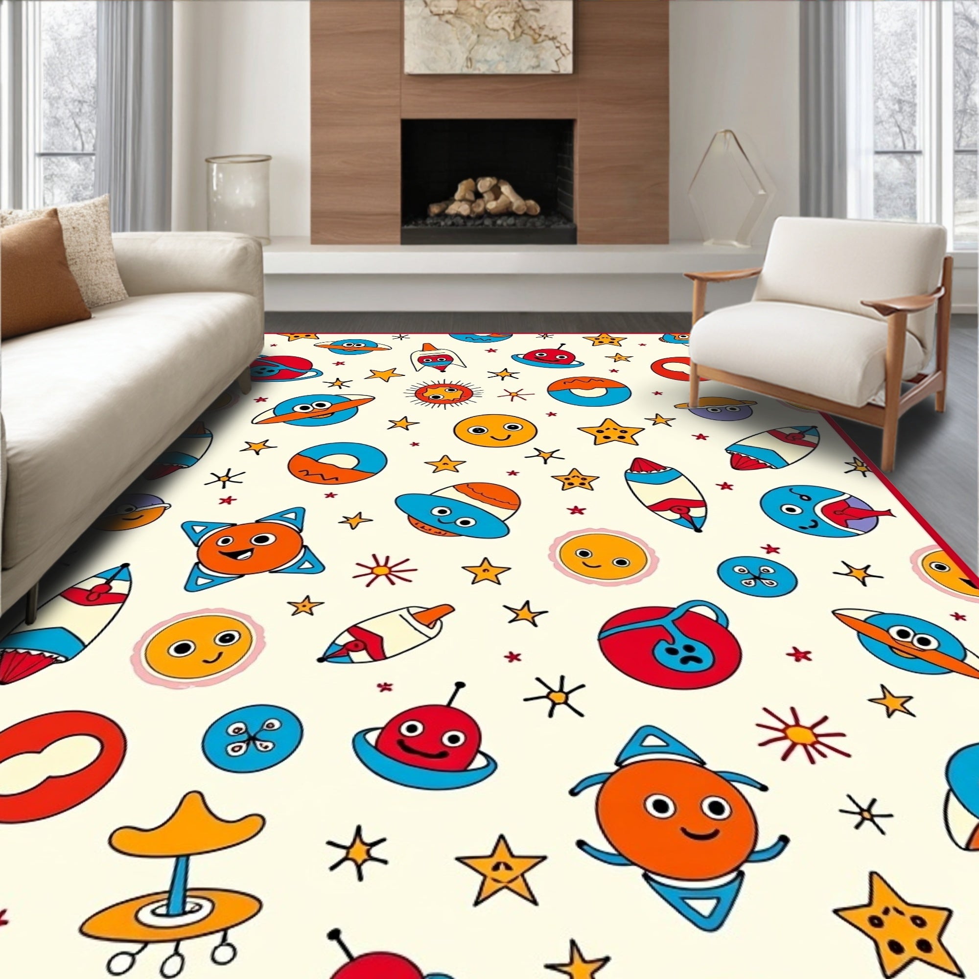 Cute Cosmic Space Aliens Rockets Stars Rug