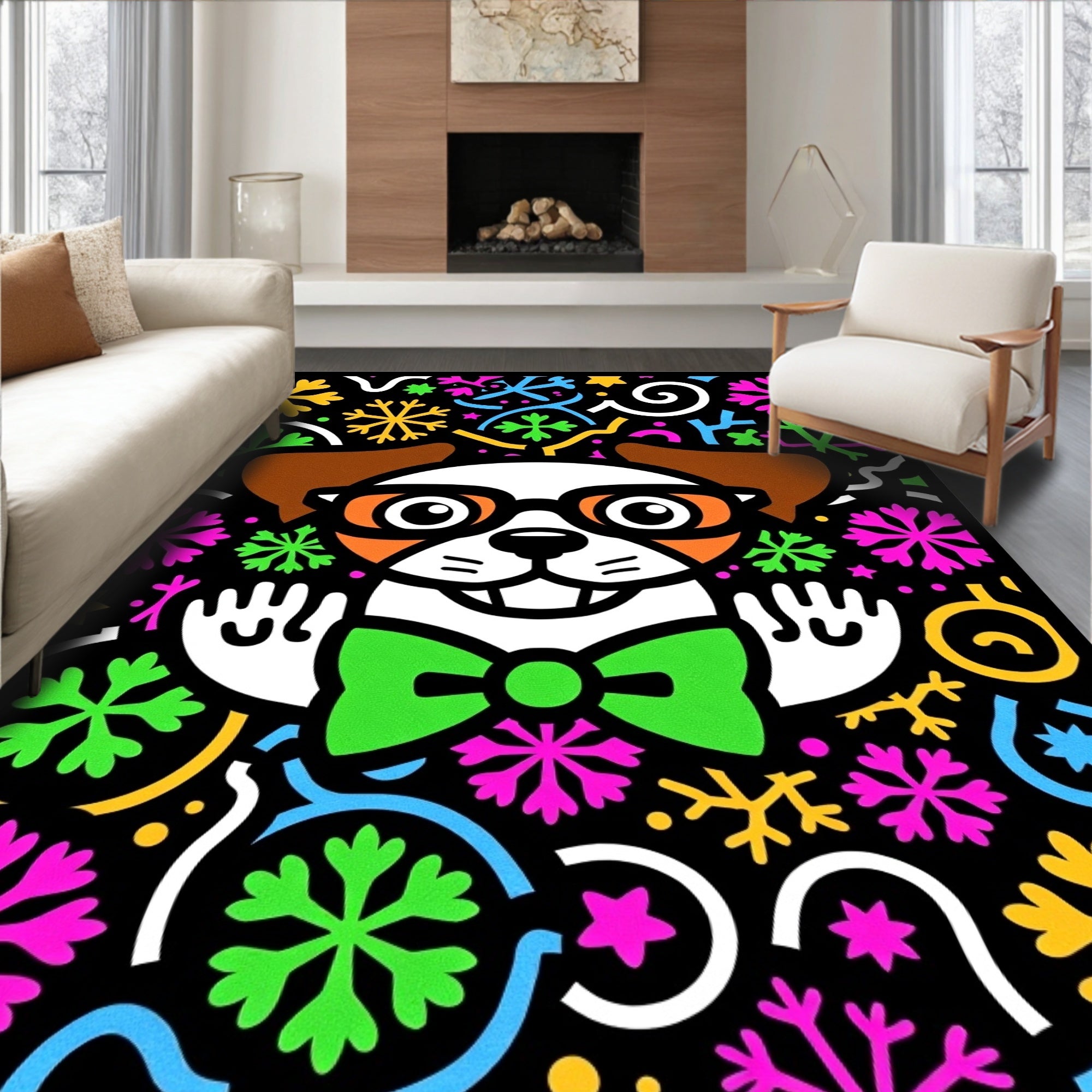 Happy Dog Festive Snowflakes Medallion Rug