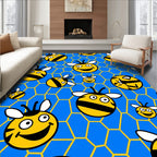 Yellow Bees Blue Honeycomb Background Rug