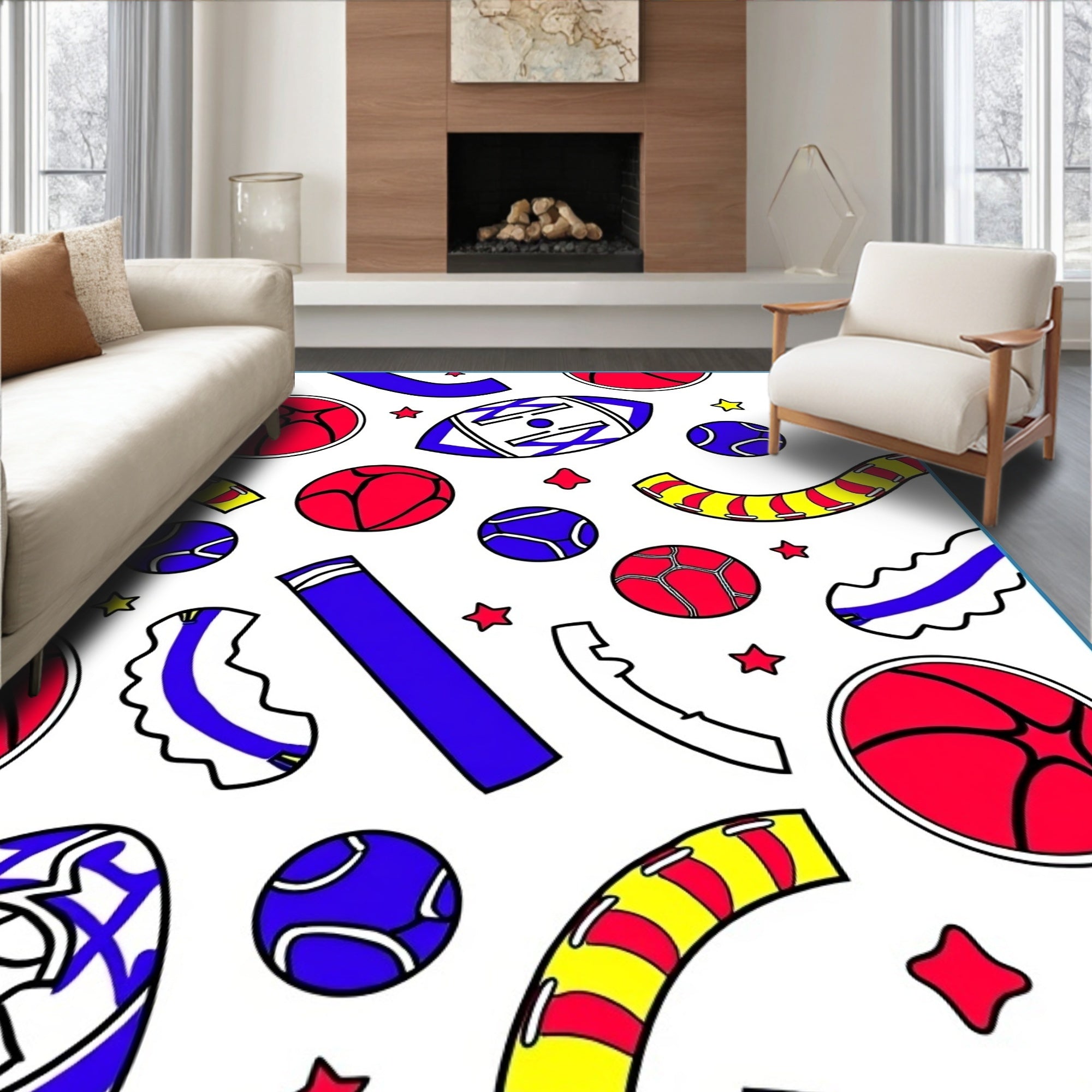 Retro Pop Art Sports Balls Rug