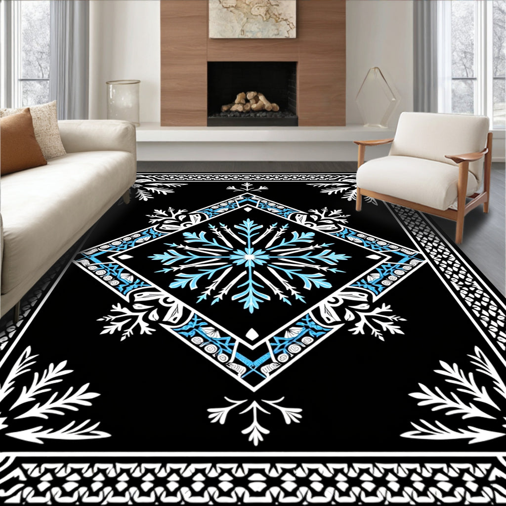 Bold Blue White Geometric Snowflake Rug