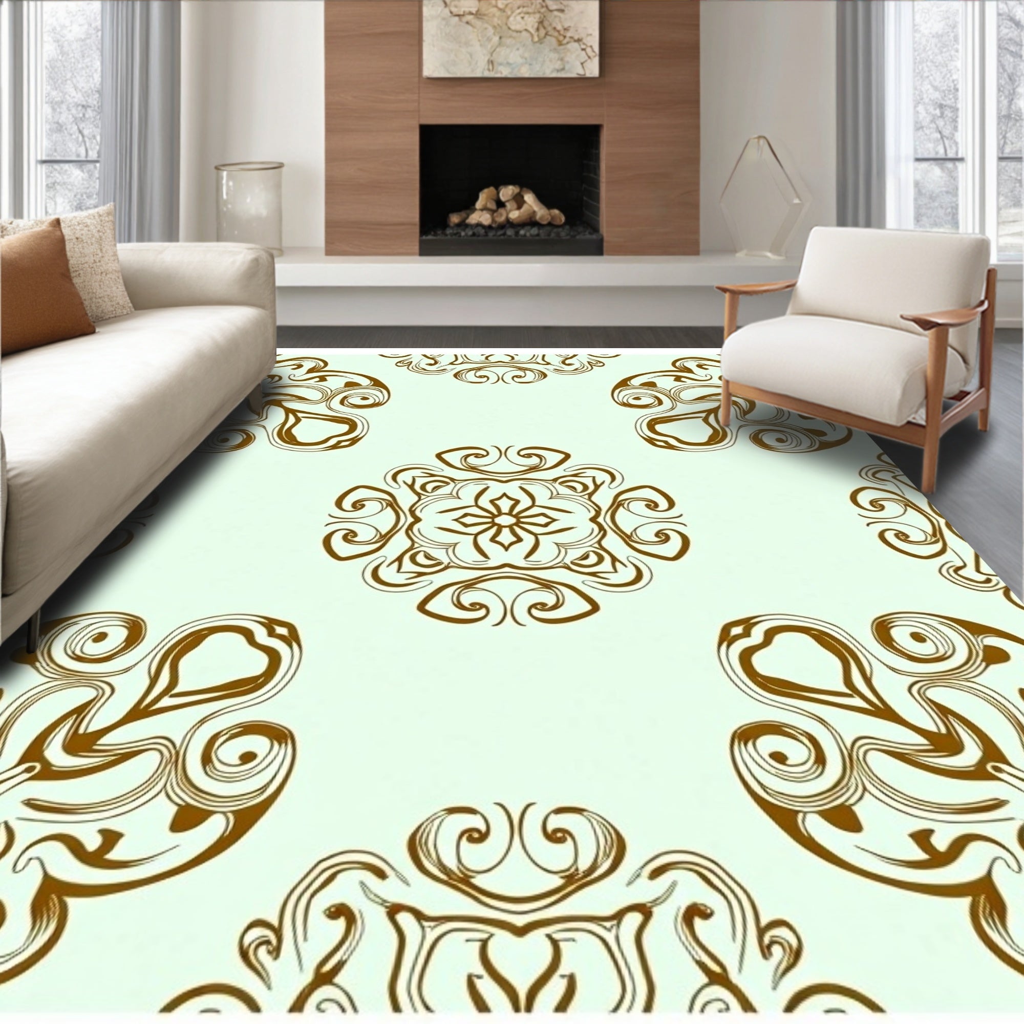 Brown Abstract Medallion Swirl Rug