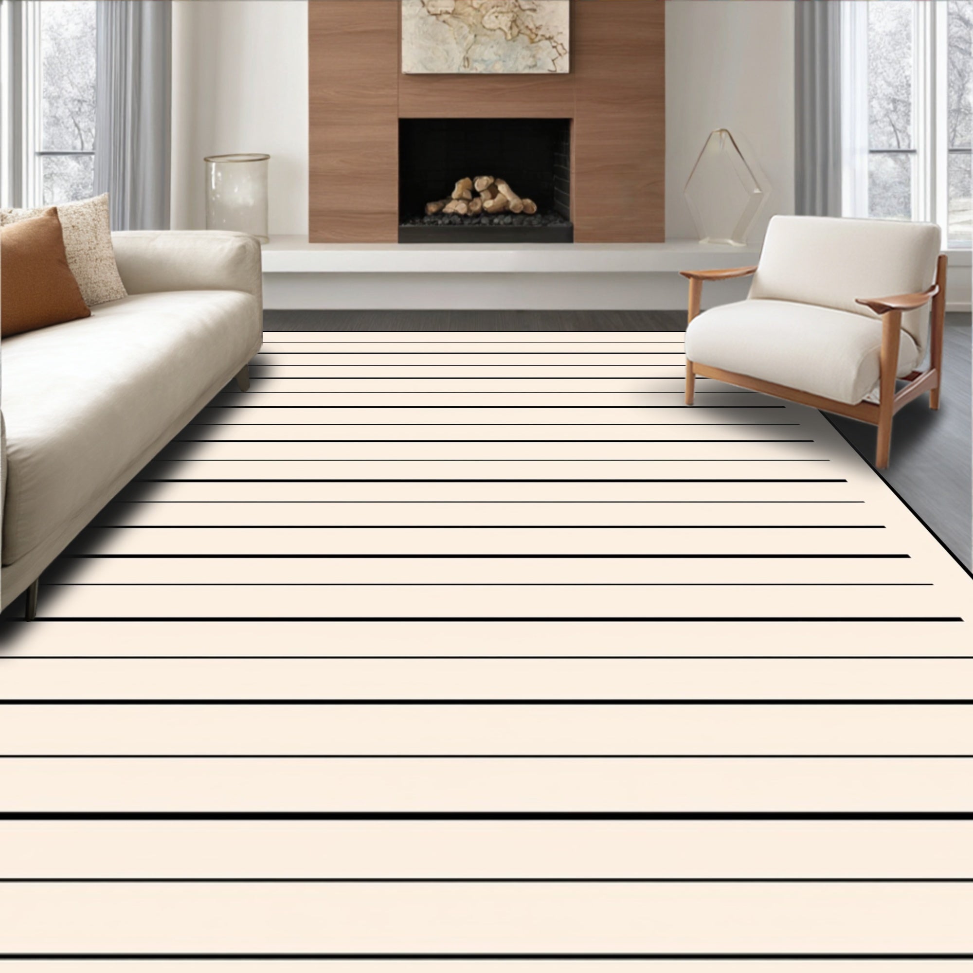Minimalist Beige Black Striped Rug