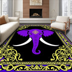 Purple Elephant Black Golden Floral Border Rug