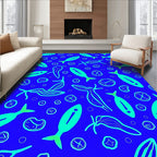 Blue Aqua Fish Scattered Whimsy Rug