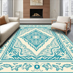 Luminous Teal Diamond Floral Frame Rug