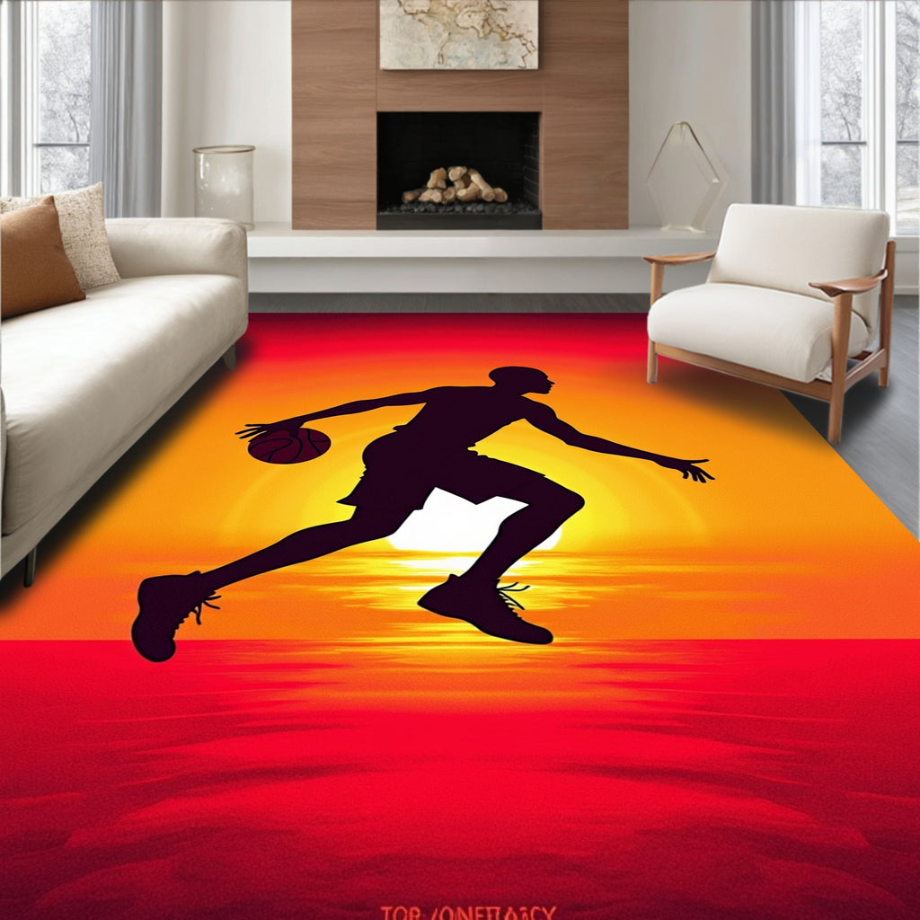 Dusk Basketball Player Silhouette Rug