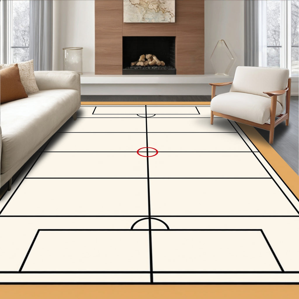 Minimalist Beige Court Grid Rug