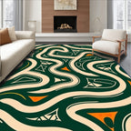 Abstract Cream Swirls Emerald Orange Rug