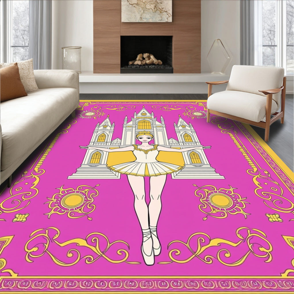 Ornate Ballet Castle With Pink Background Rug