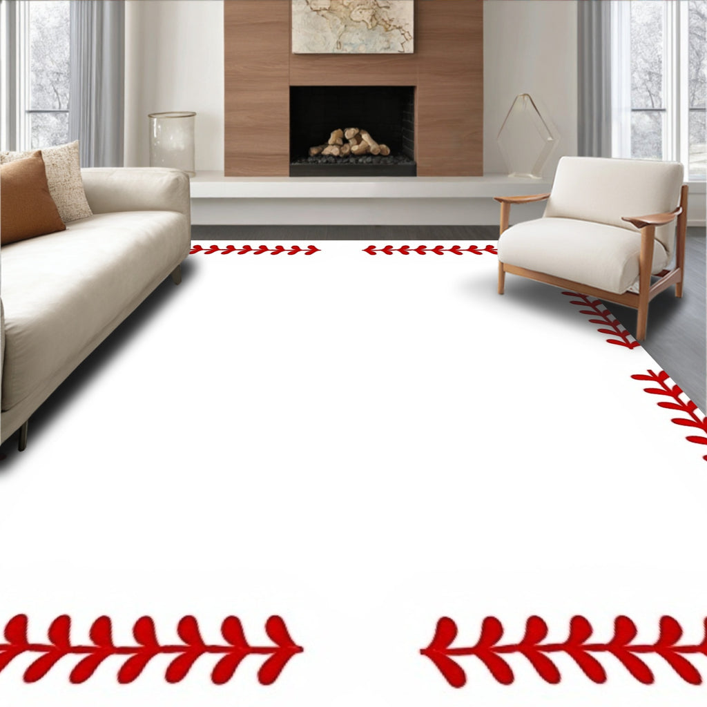 Red Baseball Stitch Border Rug