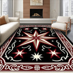 Crimson Black Starburst Geometric Border Rug