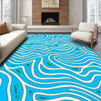 Curving White Aqua Organic Lines Rug