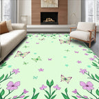 Pale Green Butterfly Floral Swirl Rug