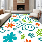 Retro Teal Orange Floral Leaves Rug