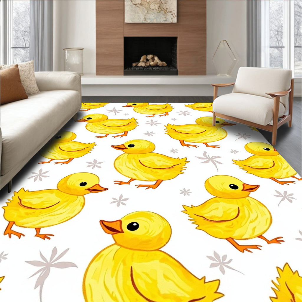 Whimsical Yellow Duckling Garden Pattern Rug