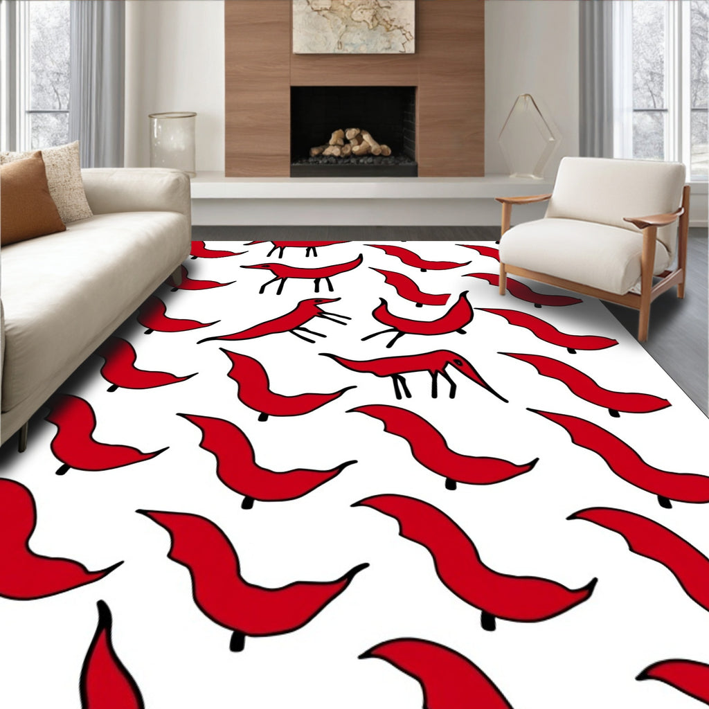Red Whimsical Animals Scattered Rug