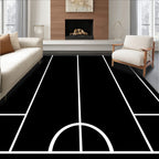 Black White Geometric Court Field Rug