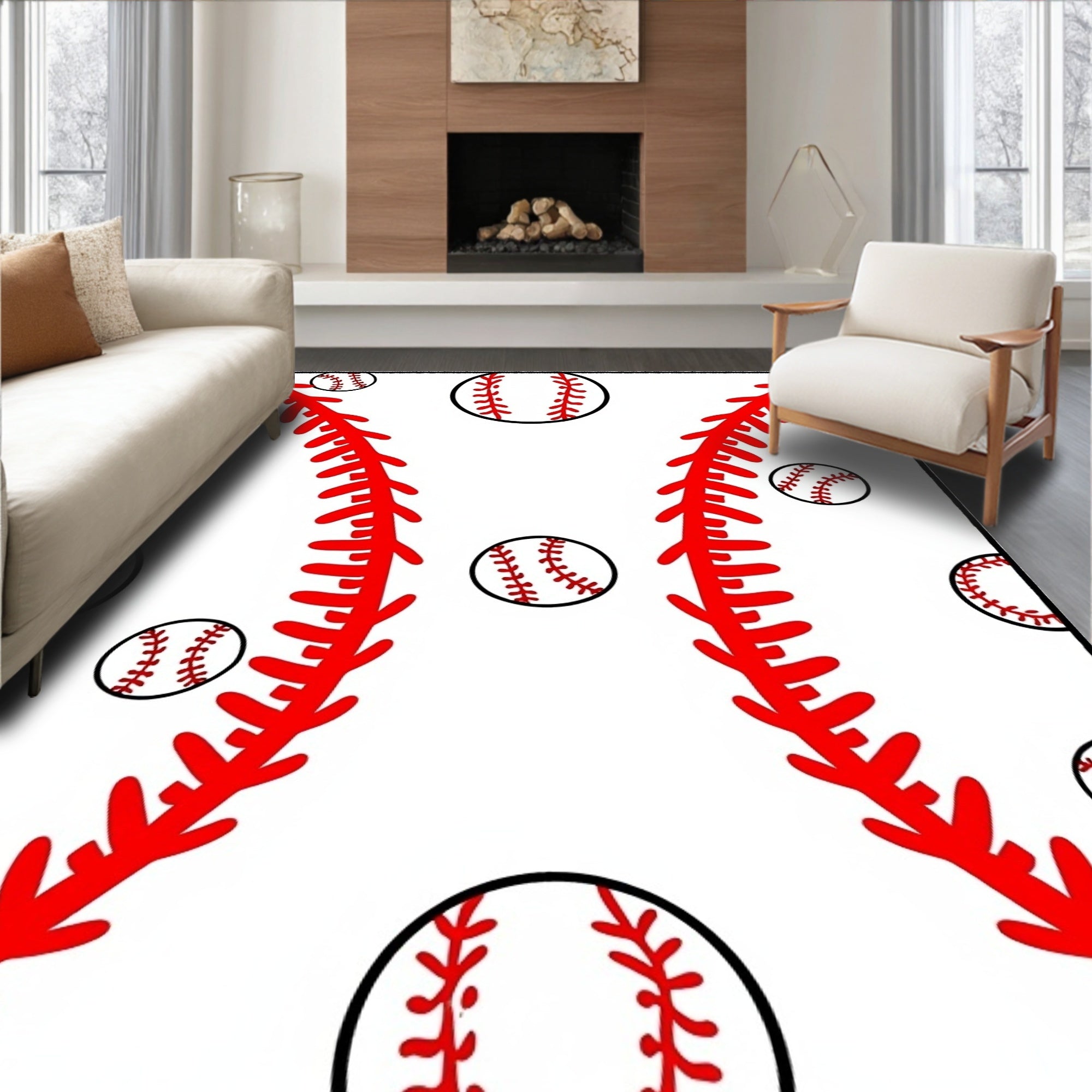Red Baseball Stitch All Over Rug