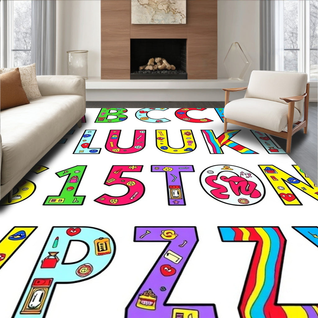 Colorful Alphabet Collage Fun Rug
