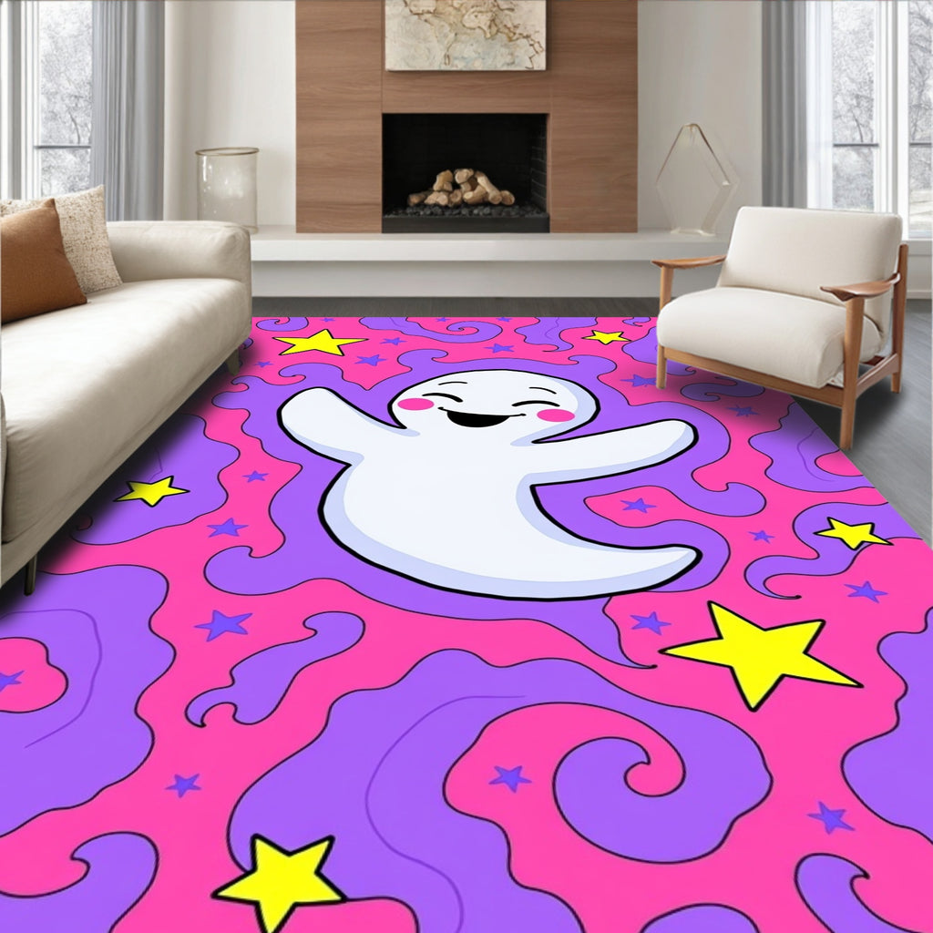 Whimsical Ghost Stars Pink Purple Vibe Rug