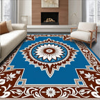 Blue Brown White Floral Mandala Rug