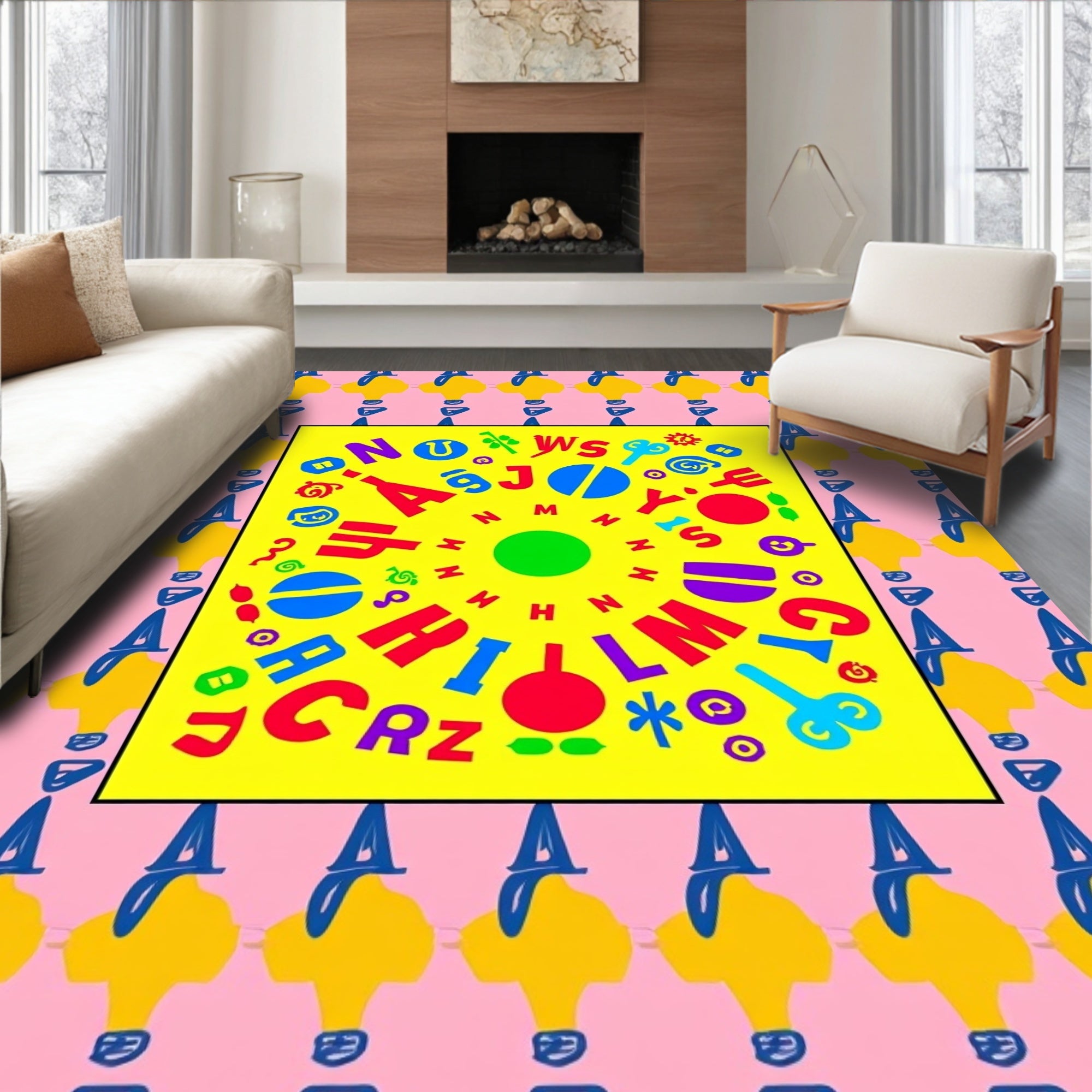 Vibrant Alphabet Circus Border Rug