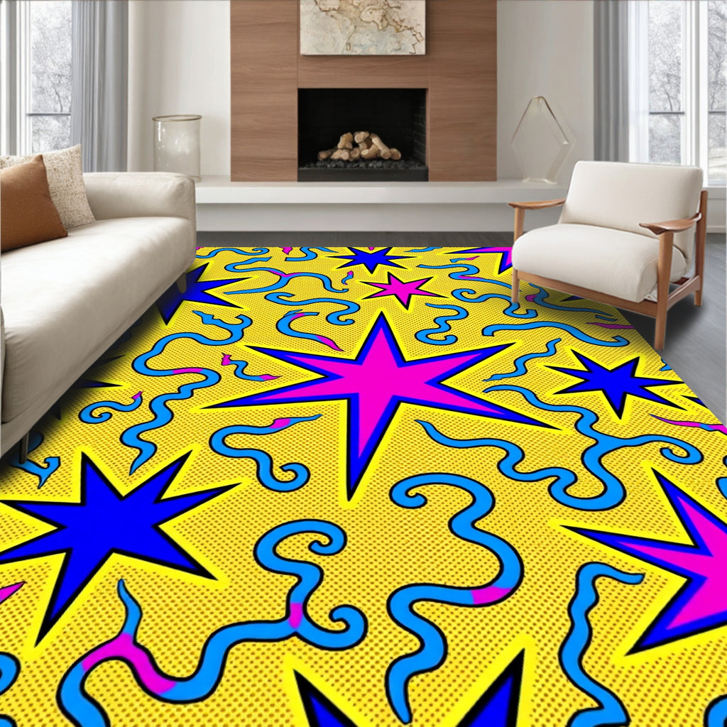 Radical Yellow Starburst Swirl Rug