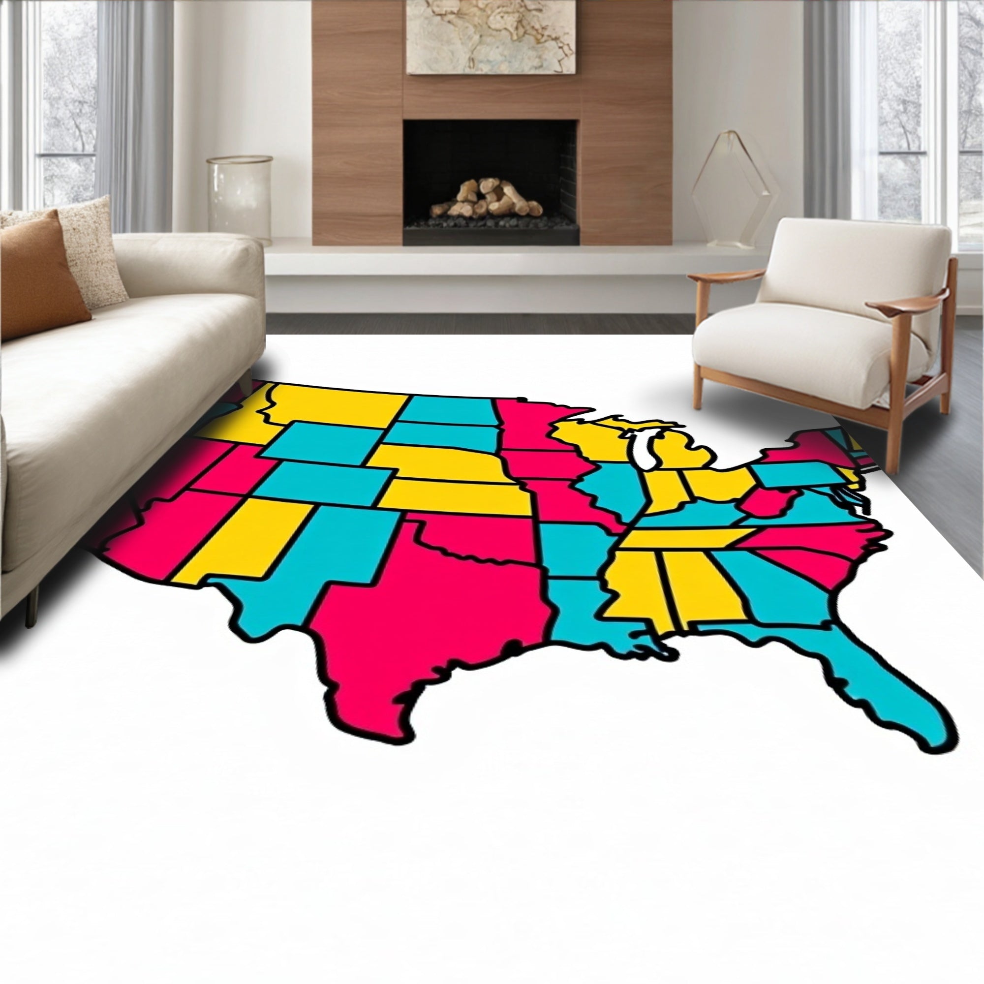 Vibrant United States Color Block Map Rug