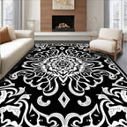 Monochromatic Black White Intricate Floral Medallion Rug